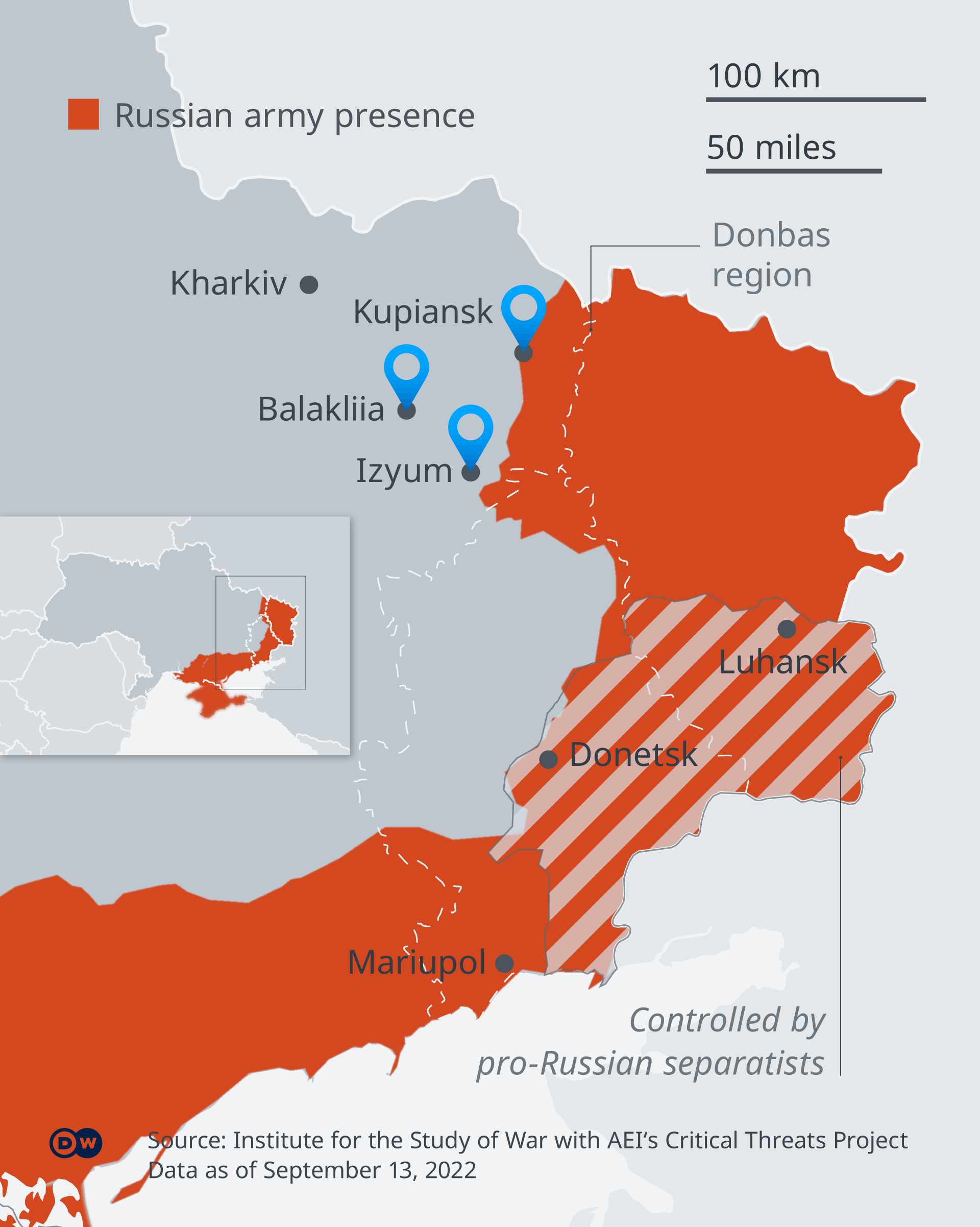 Infografik Karte Lage in der Charkiw Region Ukraine EN
