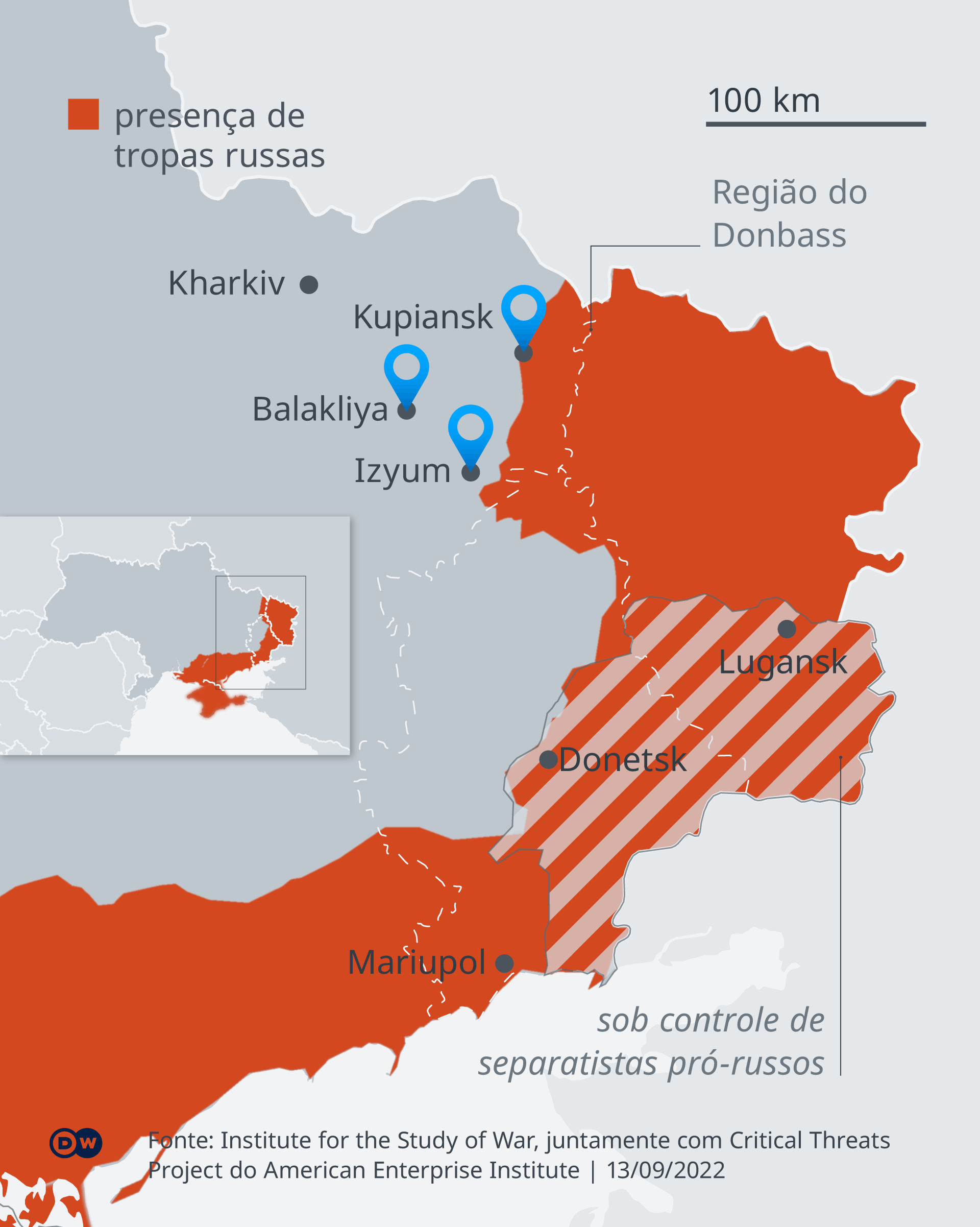 Mapa mostra região de Kharkiv, na Ucrânia