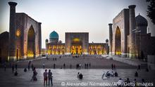 13.09.2022
People walk in Registan Square in downtown Samarkand on September 13, 2022. - A regional summit this week where Russian President Vladimir Putin will meet China's Xi Jinping and other Asian leaders will showcase an alternative to the Western world, the Kremlin said. Putin and Xi will be joined by the leaders of India, Pakistan, Turkey, Iran and several other countries for the summit of the Shanghai Cooperation Organisation (SCO) in the Uzbek city of Samarkand on 15-16 September 2022. (Photo by Alexander NEMENOV / AFP) (Photo by ALEXANDER NEMENOV/AFP via Getty Images)