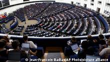 FILE - European Parliament members meet in a plenary session on Wednesday, Sept. 14, 2022, in Strasbourg, eastern France. European Union lawmakers on Thursday, Sept. 15, 2022 said that Hungary's nationalist government is deliberately trying to undermine the bloc's democratic values and they deplored the failure of the 26 other EU countries to take action that would bring the country back into line. (AP Photo/Jean-Francois Badias, File)