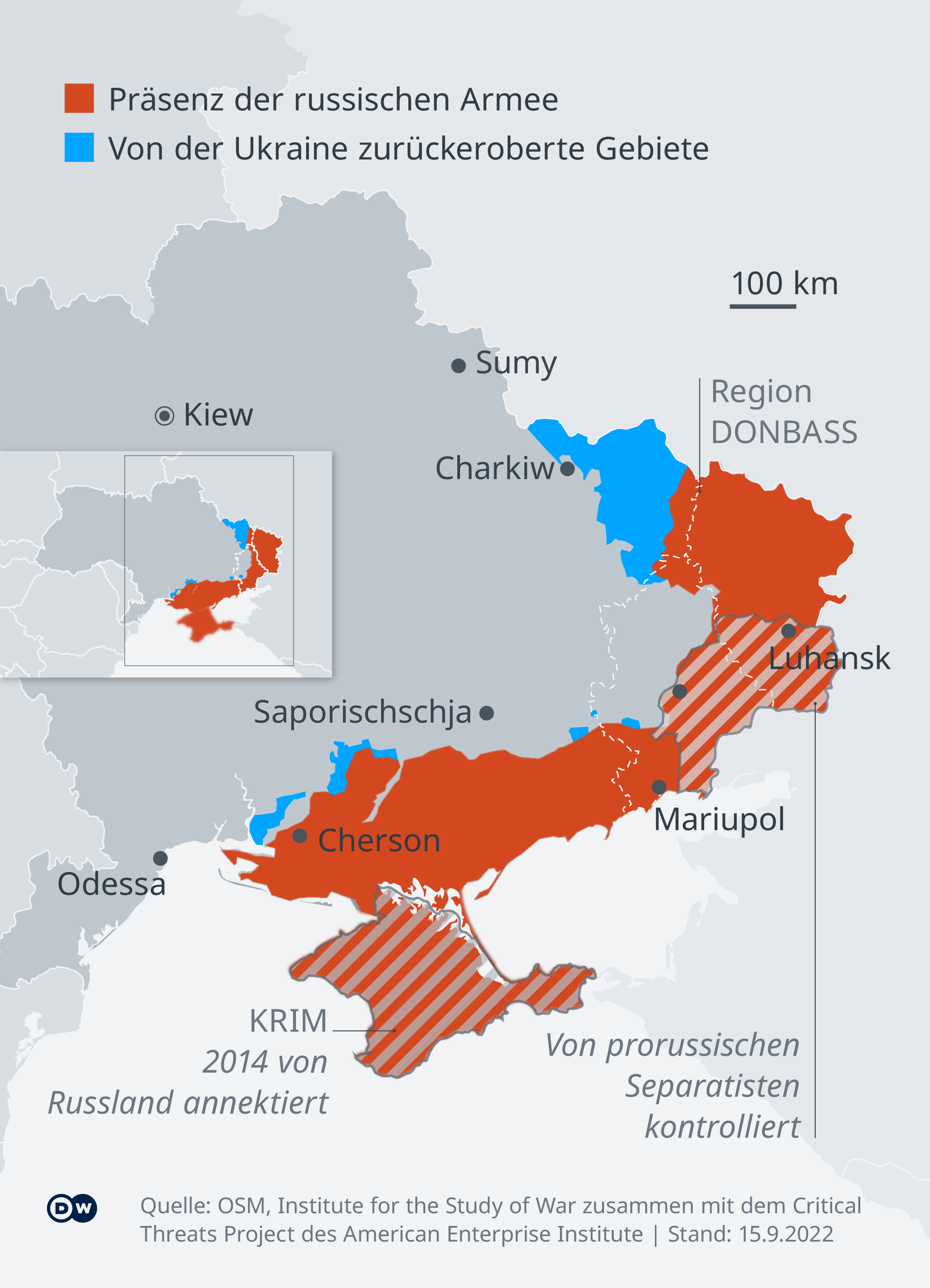 Infografik Karte Ukraine zurückeroberte Gebiete DE