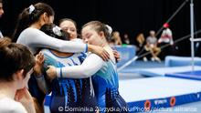 Athletes cheer during Artistic Gymnastics competition during Special Olympics World Games in Abu Dhabi National Exhibition Centre, United Arab Emirates on March 15, 2019. Special Olympics is a worldwide organization which organize sports competitions for people with learning difficulties. Summer World Games take place every 4 years. 7500 athletes from nearly 200 countries compete in 24 Olympic Sport disciplines in Abu Dhabi Games in 2019. (Photo by Dominika Zarzycka/NurPhoto)