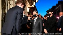Japanese Emperor Naruhito and Empress Masako arrive at a hotel in London to attend the state funeral for Queen Elizabeth II on Sept.17, 2022. Queen Elizabeth II, seven decades, the longest-serving British monarch has died at 96 at Balmoral Castle, her estate in the Scottish Highlands. The State Funeral of Her Majesty Queen Elizabeth II will be held at Westminster Abbey on September 19th, and approximately 500 dignitaries from around the world will attend the demise of Her Majesty Queen Elizabeth II, the national mourning funeral. ( The Yomiuri Shimbun via AP Images )