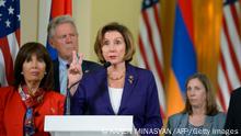 US House Speaker Nancy Pelosi holds a press conference in the Parliament in Yerevan on September 18, 2022. - US House Speaker Nancy Pelosi condemned on September 18, 2022, Azerbaijan's attack on Armenia, days after border clashes between the Caucasus arch foes claimed the lives of more than 200 people. (Photo by Karen MINASYAN / AFP) (Photo by KAREN MINASYAN/AFP via Getty Images)
