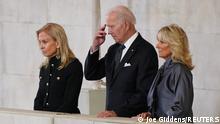 President Joe Biden and first lady Jill Biden (right) view the coffin of Queen Elizabeth II, lying in state on the catafalque in Westminster Hall, at the Palace of Westminster, London. Picture date: Sunday September 18, 2022. Joe Giddens/Pool via REUTERS
