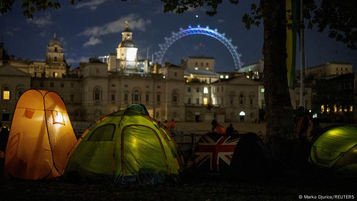 Tents pictured on the streets of London Tents pictured on the streets of London