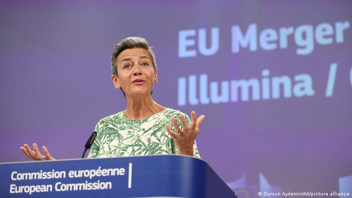 European Commission Executive Vice-President Margrethe Vestager gives a press conference in Brussels, Belgium on September 06, 2022