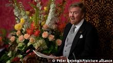 Dutch King Willem-Alexander marked the opening of the parliamentary year with a speech outlining the government's budget plans for the year ahead at the Royal Theatre in The Hague, Netherlands, Tuesday, Sept. 20, 2022. (AP Photo/Peter Dejong)