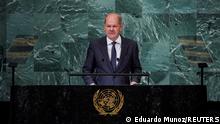 Germany's Chancellor Olaf Scholz addresses the 77th Session of the United Nations General Assembly at U.N. Headquarters in New York City, U.S., September 20, 2022. REUTERS/Eduardo Munoz