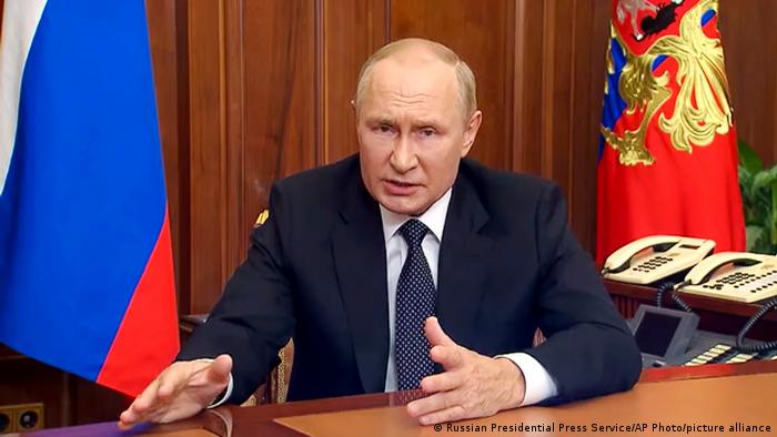 Vladimir Putin tokom televizijskog obraćanja naciji 21.9.2022. 