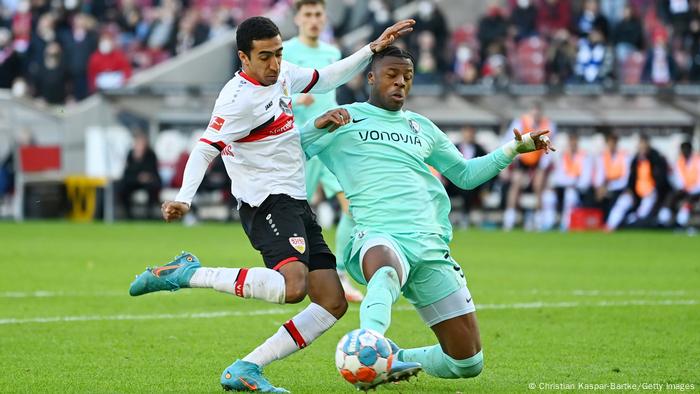 Armel Bella Kotcha from VfL Bochum with a tackle against Stuttgart's Omar Marmoush