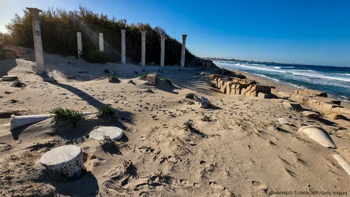 This picture shows a partial view of the ancient Roman city of Leptis Magna, in the coastal Libyan city of Al-Khums.