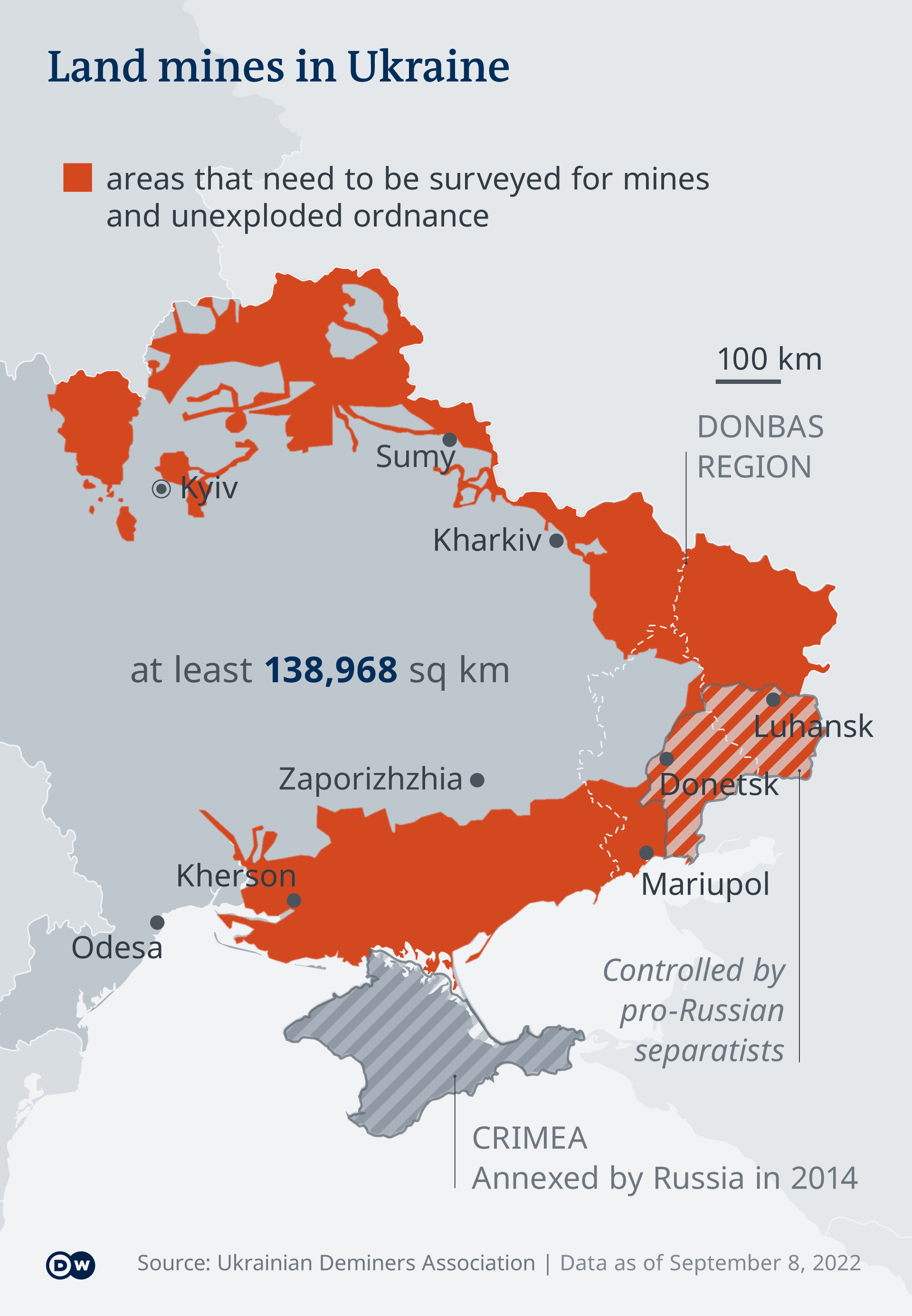 Infografik Karte Minen in der Ukraine EN