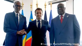 De gauche à droite, Paul Kagame, Emmanuel MAcron et Félix Tshisekedi en marge de l'Assemblée générale de l'Onu en septembre 2022