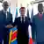 French President Emmanuel Macron (C) with Congolese President Felic Tshisekedi and Rwandan President Paul Kagame