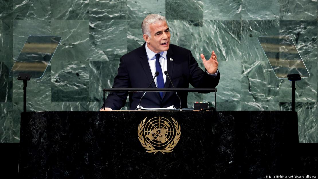 Premiê interino israelense Yair Lapid fala na Assembleia Geral da ONU em 22/09/2022