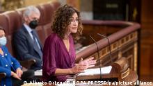 Spain's Finance Minister Maria Jesus Montero speaking in parliament