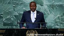President of Burkina Faso Paul Henri Sandaogo Damiba addresses the 77th session of the United Nations General Assembly, Friday, Sept. 23, 2022, at the U.N. headquarters. (AP Photo/Julia Nikhinson)