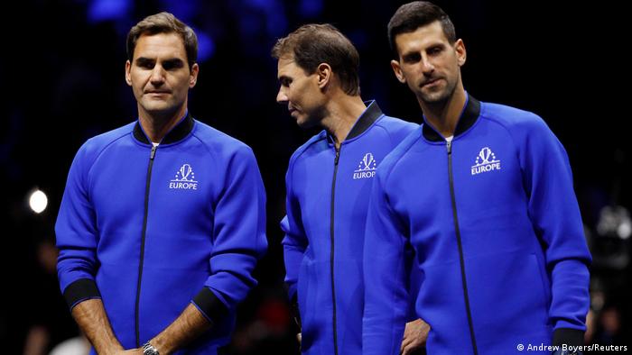 Novak Djokovic (re.) mit seinen Rivalen Roger Federer (li.) und Rafael Nadal (mi.)
