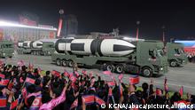 Missiles on display during a military parade to mark the 90th anniversary of North Korea's army in April