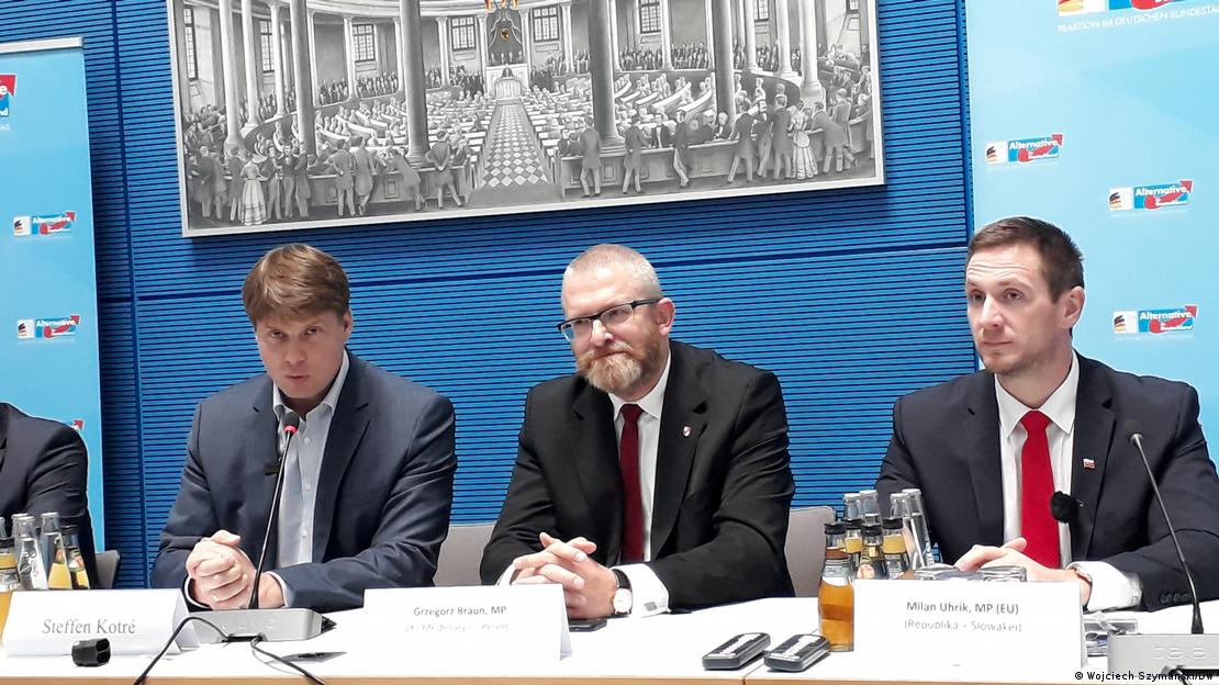 Grzegorz Braun (center) visiting the German AfD party at the German parliament, Berlin, September 26, 2022