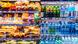 Pre-packaged food and drinks displayed in a commercial refrigerator in a convenience store Pre-packaged food and drinks displayed in a commercial refrigerator in a convenience store