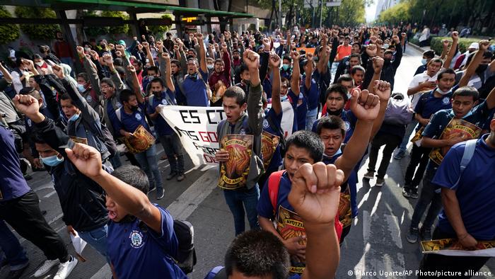 A march in Mexico City on the eight anniversary of the disappearance of 43 Ayotzinapa college students