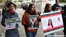 Iranian women protest with placards outside the BSFZ Arena in Austria before the international friendly between Iran and Senegal on September 27, 2022