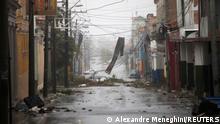 Debris can be seen in the streets in Pinar del Rio, Cuba.