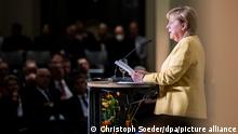 27.09.2022 | Angela Merkel (CDU), ehemalige Bundeskanzlerin, spricht bei der Eröffnungsveranstaltung der Bundeskanzler-Helmut-Kohl-Stiftung in der Friedrichstadtkirche am Gendarmenmarkt.