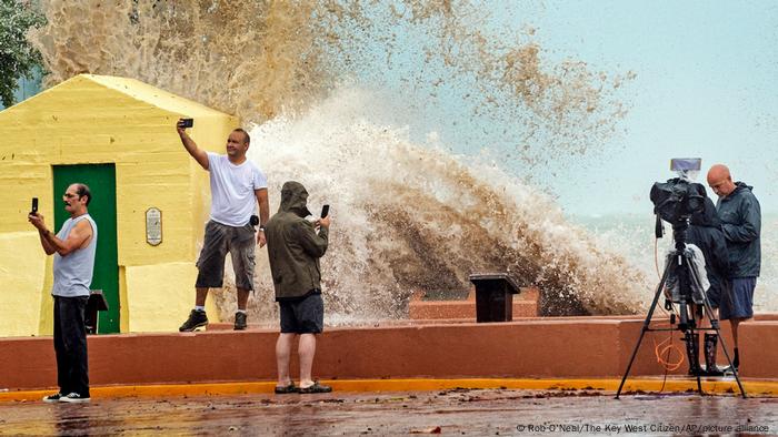 Another quick selfie - whipped waves crashing on the quay wall in Key West 