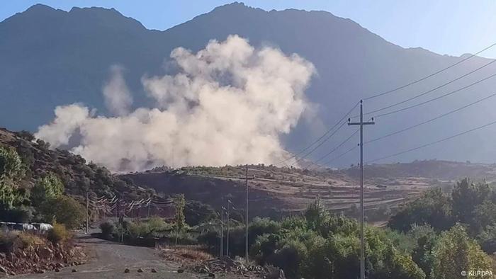 Smoke blowing after airstrikes hit the Iraqi Kurdistan region