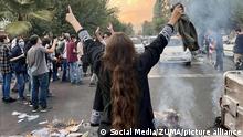 Sep 28, 2022 - Tehran, Tehran, Iran - This photo shows that Iranian women are on the front line of the protests and are fighting against the agents of repression. Mahsa Amini, a 22-year-old Iranian woman, was arrested in Tehran on 13 September by the morality police, a unit responsible for enforcing Iran's strict dress code for women. She fell into a coma while in police custody and was declared dead on 16 September, with the authorities saying she died of heart failure while her family advised that she had no prior health conditions. Her death has triggered protests in various areas in Iran and around the world. According to Iran's state news agency IRNA, Iranian President Ebrahim Raisi expressed his sympathy to the family of Amini on a phone call and assured them that her death will be investigated carefully. Chief Justice of Iran Gholam-Hossein Mohseni-Eje'i assured her family that upon its conclusion, the investigation results by the Iranian Legal Medicine Organization will be announced without any special considerations. (Credit Image: © Social Media/ZUMA Press
