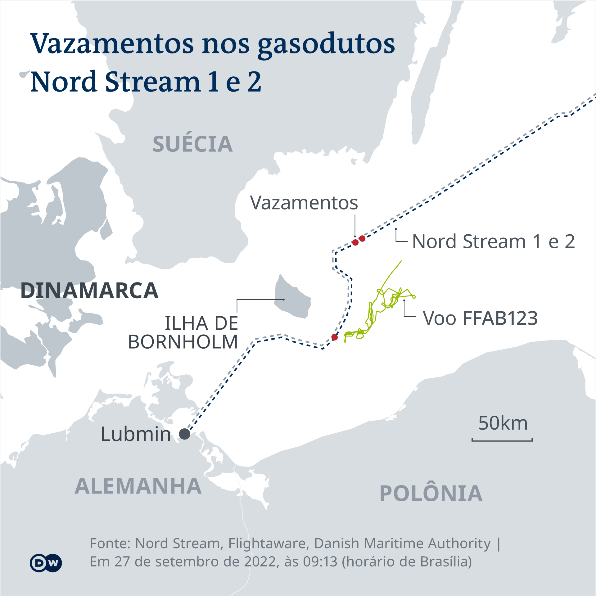 Infografik - Gaslecks an Nord Stream 1 und 2 - PT-BR