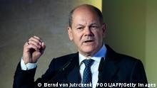 German Chancellor Olaf Scholz addresses guests during the M100 Media Award Ceremony, part of the M100 Media Conference for democracy and press freedom, in Potsdam, southwest of the German capital Berlin, on September 15, 2022. - - (Photo by Bernd von Jutrczenka / POOL / AFP) (Photo by BERND VON JUTRCZENKA/POOL/AFP via Getty Images)