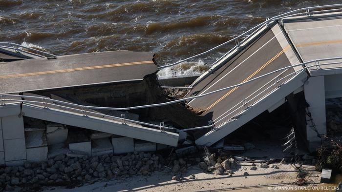 Destroyed roads and bridges in Florida. 