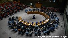 A general view shows a United Nations Security Council meeting at the UN headquarters in New York on September 30, 2022. - Swedish authorities said on September 29 a fourth leak was detected in the undersea pipelines linking Russia to Europe following what NATO described as an act of sabotage. The Nord Stream 1 and 2 pipelines have been at the center of geopolitical tensions as Russia cut gas supplies to Europe in suspected retaliation against Western sanctions following Moscow's invasion of Ukraine. (Photo by Ed JONES / AFP) (Photo by ED JONES/AFP via Getty Images)