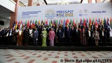 Congolese officials pose with other international delegates at COP27 pre-talks, DR Congo