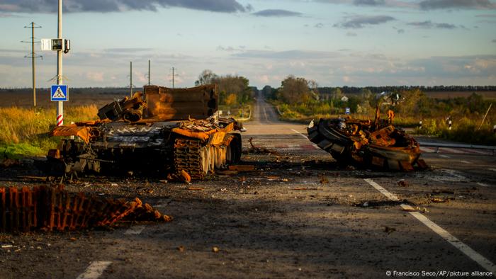 Remains of a wrecked Russian tank