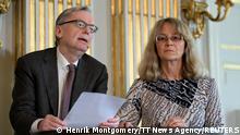 Members of the Swedish Academy Chairman of the Committee for Literature Anders Olsson and member of the Nobel Prize Committee for Literature Ellen Mattson during the announcement of the 2022 Nobel Prize in literature in Borshuset in Stockholm, Sweden, October 6, 2022. The Nobel Prize Laureate in Literature 2022 is French author Annie Ernaux. TT News Agency/Henrik Montgomery via REUTERS THIS IMAGE HAS BEEN SUPPLIED BY A THIRD PARTY. SWEDEN OUT. NO COMMERCIAL OR EDITORIAL SALES IN SWEDEN

