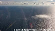 View taken from a Danish F-16 interceptor of the Nord Stream 2 gas leak just south of Dueodde, Denmark