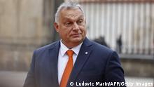 06.10.2022 *** Hungary's Prime Minister Viktor Orban arrives at the Prague castle where the European Summit will take place in Prague, Czech Republic, on October 6, 2022. - Leaders from over 40 countries are set to meet in Prague on October 6, 2022, to launch the European Political Community. (Photo by Ludovic MARIN / AFP) (Photo by LUDOVIC MARIN/AFP via Getty Images)