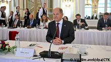 German Chancellor Olaf Scholz at the first meeting of European Political Community (EPC), new political grouping, on October 6, 2022, at the Prague Castle, Czech Republic. (CTK Photo/Vit Simanek)
