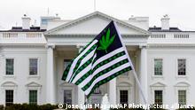 FILE - A demonstrator waves a flag with marijuana leaves depicted on it during a protest calling for the legalization of marijuana, outside of the White House on April 2, 2016, in Washington. President Joe Biden is pardoning thousands of Americans convicted of “simple possession” of marijuana under federal law, as his administration takes a dramatic step toward decriminalizing the drug and addressing charging practices that disproportionately impact people of color. (AP Photo/Jose Luis Magana, File)