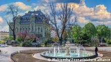 Odessa, Ukraine 06.05.2022. Fountain in the City garden in Odessa during the war in Ukraine on a sunny spring day