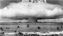 Operation Crossroads was a pair of nuclear weapon tests conducted by the United States at Bikini Atoll in mid-1946. They were the first nuclear weapon tests since Trinity in July 1945, and the first detonations of nuclear devices since the atomic bombing of Nagasaki on August 9, 1945. The purpose of the tests was to investigate the effect of nuclear weapons on warships.