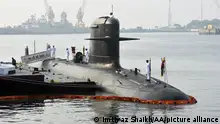 INDIA MUMBAI - NOVEMBER 25: A view of INS Vela, Indian Navy's fourth stealth Scorpene-class submarine during the commissioning ceremony at Naval Dockyard in Mumbai, India, on November 25, 2021. INS Vela is Indian Navy's fourth stealth Scorpene-class submarine, built by Mazagaon Dock Shipbuilders Limited in collaboration with M/s Naval Group of France. The previous avatar of INS Vela was commissioned on 31st August 1973 and rendered yeoman service to the nation for 37 eventful years before being decommissioned on 25th June 2010. Imtiyaz Shaikh / Anadolu Agency