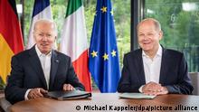 US-Präsident Joe Biden und Bundeskanzler Olaf Scholz beim G7-Gipfel in Deutschland Ende Juni 2022