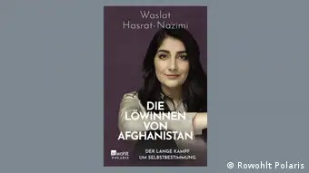 Book cover of The Lionesses of Afghanistan by Waslat Hasrat-Nazimi, portrait of the author with long dark hair and a slight smile with her mouth closed