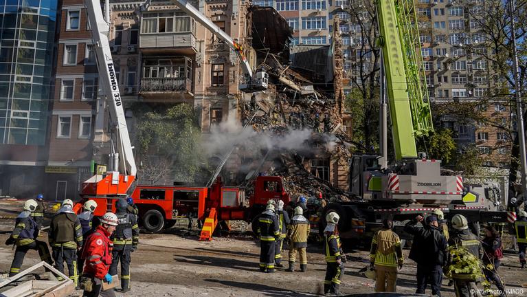A residential building in Kyiv, Ukraine, destroyed by a Russian drone on October 17, 2022
